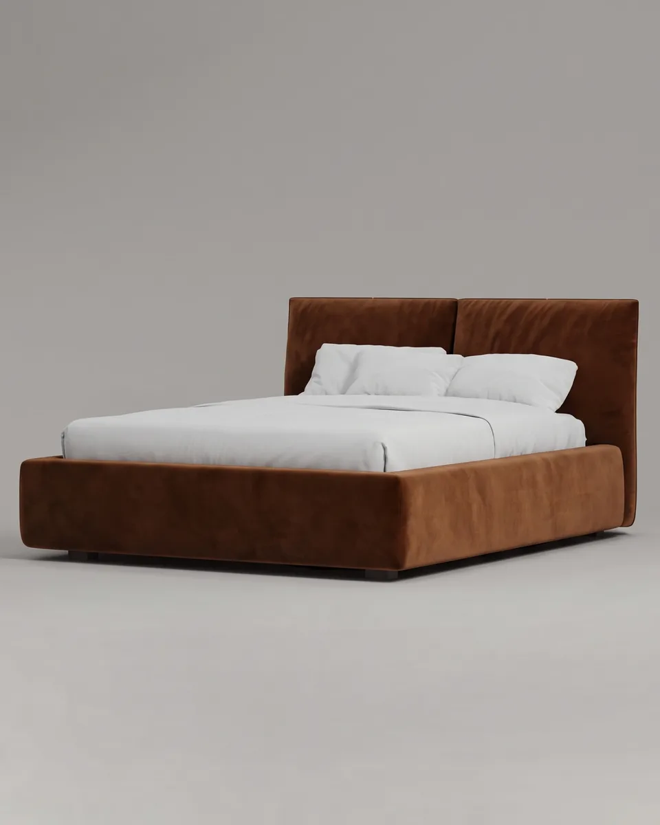 Двуспальная кровать Эвада 160x200 с мягким изголовьем (коричневый велюр) Кровать двуспальная Эвада с мягким изголовьем (коричневый велюр)