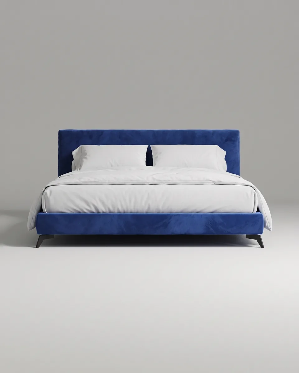 Двуспальная кровать Моген 160x200 с мягким изголовьем (синий велюр) Кровать двуспальная Моген с мягким изголовьем (синий велюр)