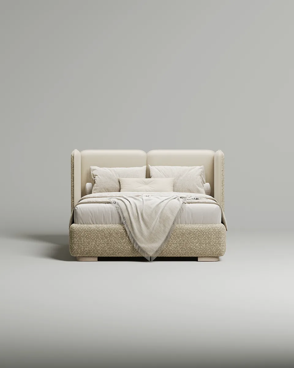Двуспальная кровать Нико 160x200 с мягким изголовьем (бежевое букле) Кровать двуспальная Нико с мягким изголовьем (бежевое букле)