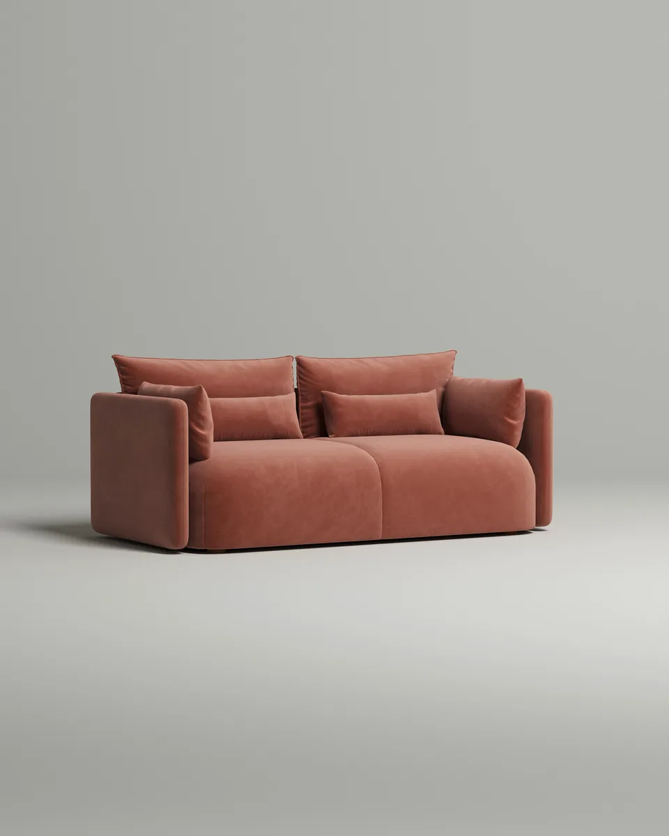 Стильный прямой диван Квина. Материал: Велюр. Цвет: Терракотовый Стильный прямой диван Квина. Материал: Велюр. Цвет: Терракотовый
