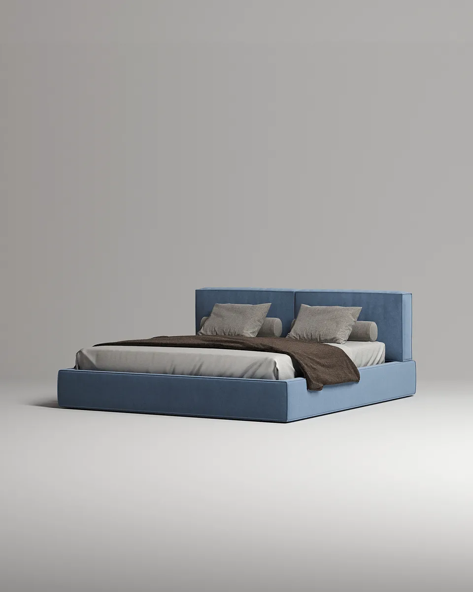 Двуспальная кровать Борген 160x200 с мягким изголовьем (голубой велюр) Кровать двуспальная Борген с мягким изголовьем (голубой велюр)
