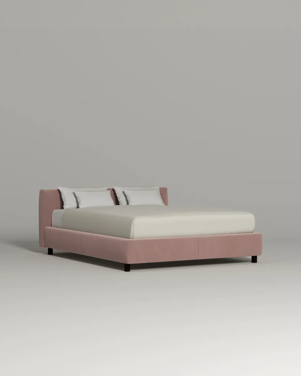 Кровать Меринга под матрас 180x200 с мягким изголовьем и ящиком для хранения белья. Материал: велюр - Novus 810