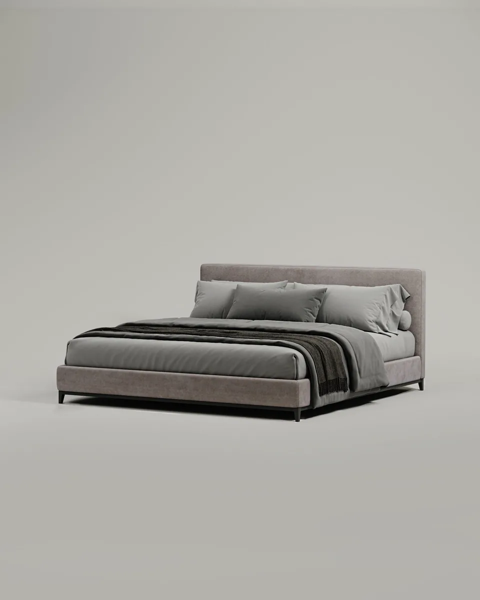Двуспальная кровать Лиронда 160x200 с мягким изголовьем (коричневый велюр) Кровать двуспальная Лиронда с мягким изголовьем (коричневый велюр)