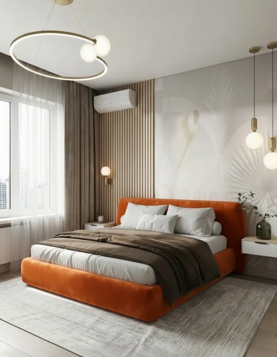 Двуспальная кровать Эндре 200x200 с мягким изголовьем (оранжевый велюр) Кровать двуспальная Эндре с мягким изголовьем (оранжевый велюр)
