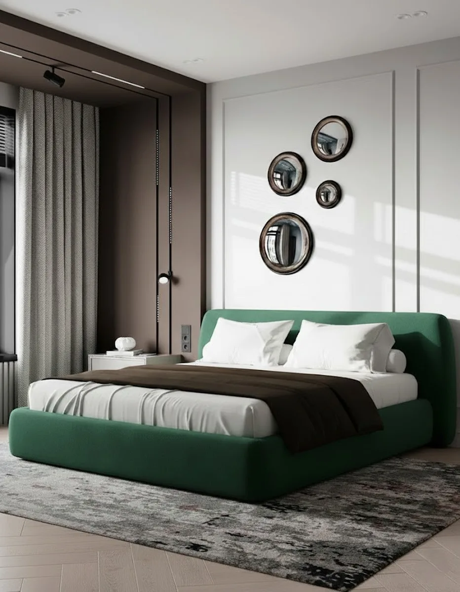 Двуспальная кровать Эндре 160x200 с мягким изголовьем (зеленый велюр) Кровать двуспальная Эндре с мягким изголовьем (зеленый велюр)