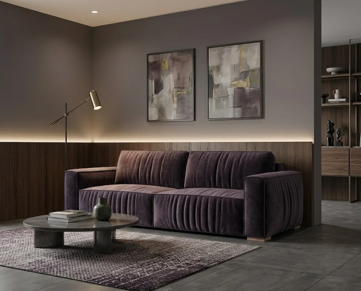 Прямой диван Борген с подлокотниками и подушками. Материал: Velutto 19 (велюр) Диван прямой Борген с подлокотниками и подушками. Материал: велюр - Velutto 19