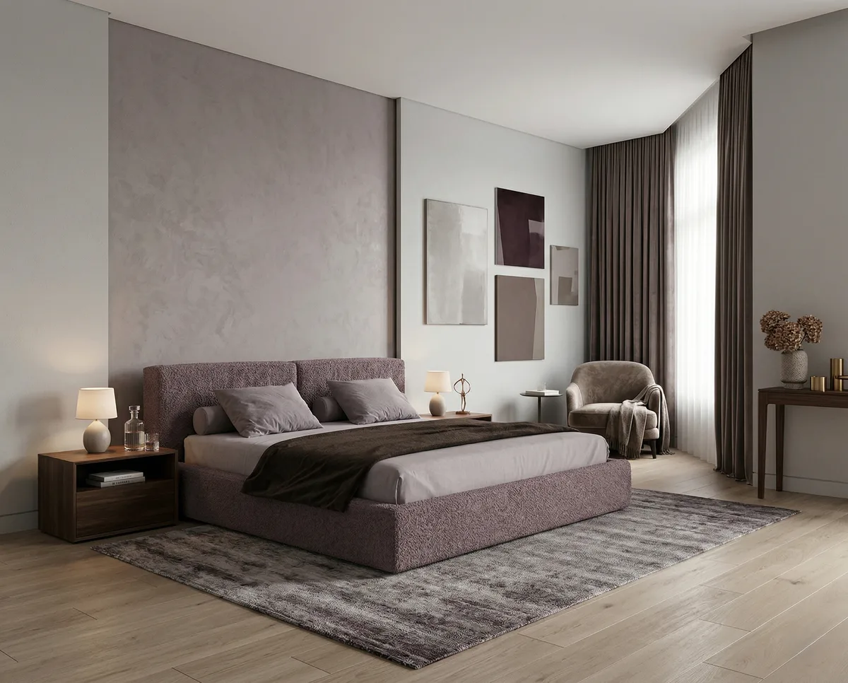 Двуспальная кровать Борген 160x200 с мягким изголовьем (коричневое букле) Кровать двуспальная Борген с мягким изголовьем (коричневое букле)
