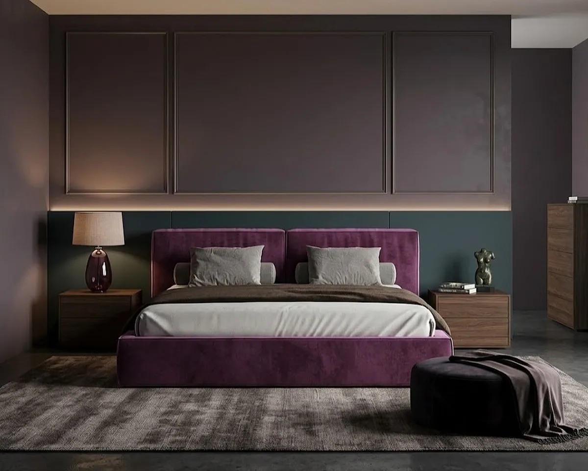 Двуспальная кровать Борген 160x200 с мягким изголовьем (велюр цвета бордо) Кровать двуспальная Борген с мягким изголовьем (велюр цвета бордо)