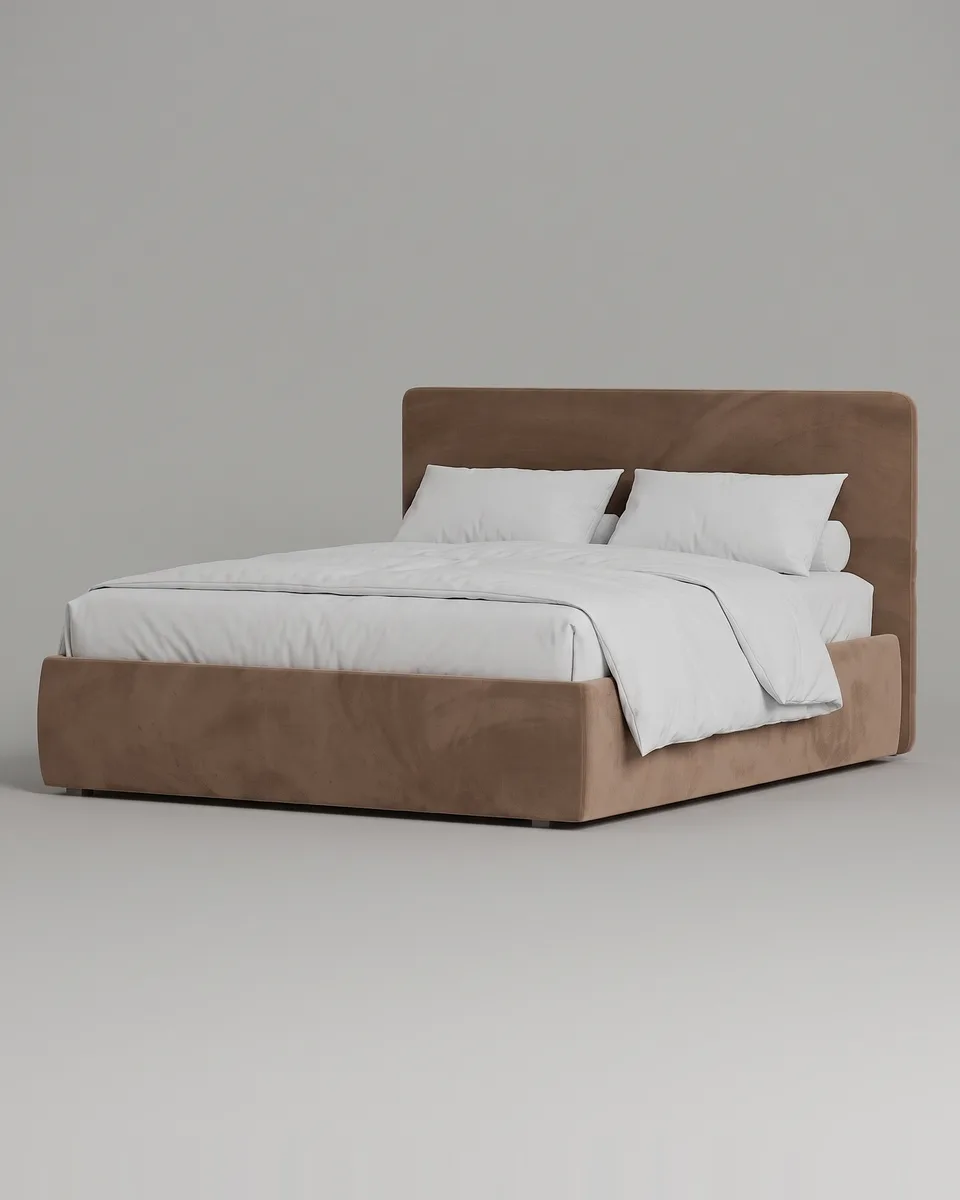 Двуспальная кровать Окситания 180x200 с мягким изголовьем (коричневый велюр) Кровать двуспальная Окситания с мягким изголовьем (коричневый велюр)