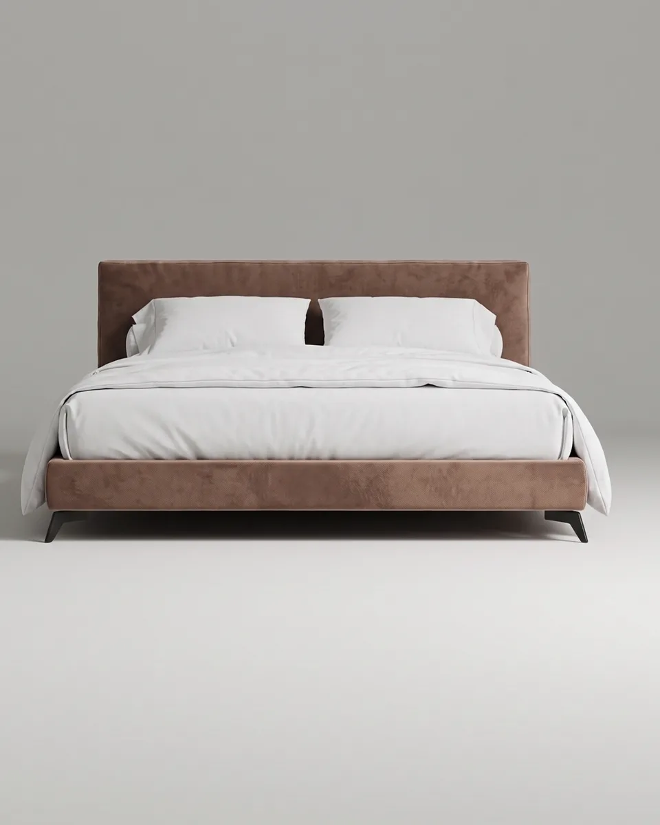 Двуспальная кровать Моген 180x200 с мягким изголовьем (коричневый велюр) Кровать двуспальная Моген с мягким изголовьем (коричневый велюр)