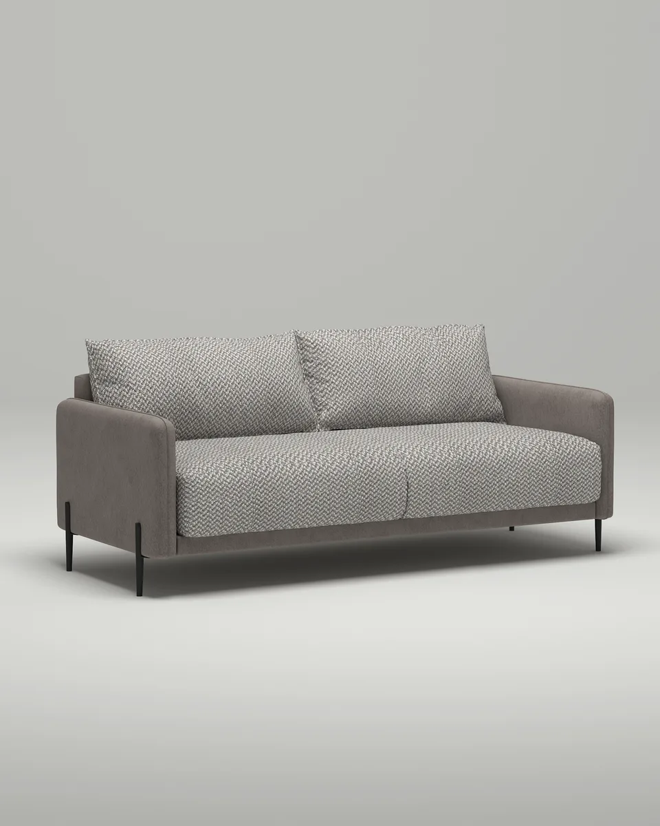 Стильный прямой диван Блауз. Материал: Рогожка + Иск. замша. Цвет: Серый