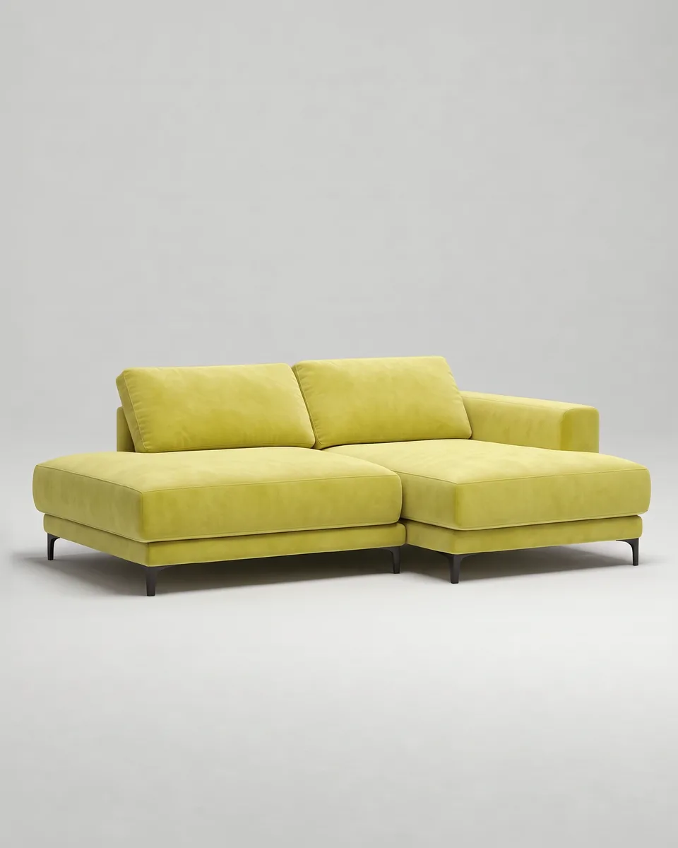Стильный угловой диван Индастриал Мини. Материал: велюр. Цвет: желтый