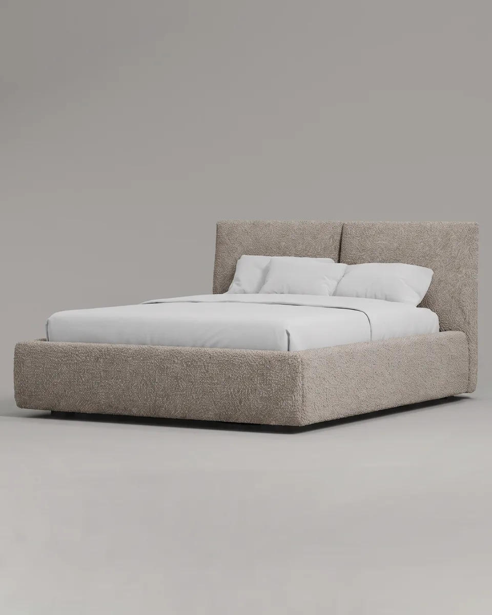 Двуспальная кровать Эвада 180x200 с мягким изголовьем (серое букле) Кровать двуспальная Эвада с мягким изголовьем (серое букле)