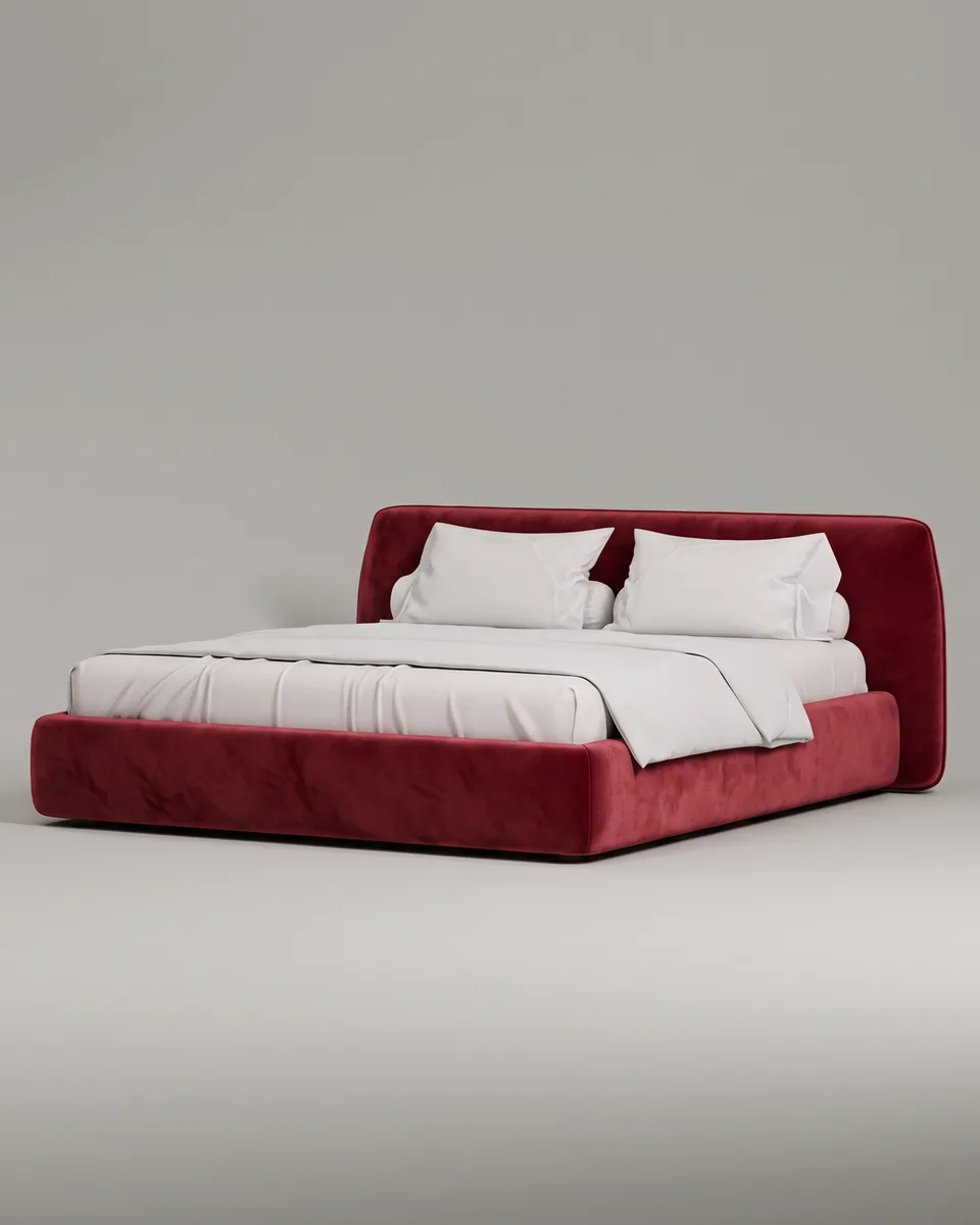 Кровать двуспальная Эндре с мягким изголовьем (красный велюр)